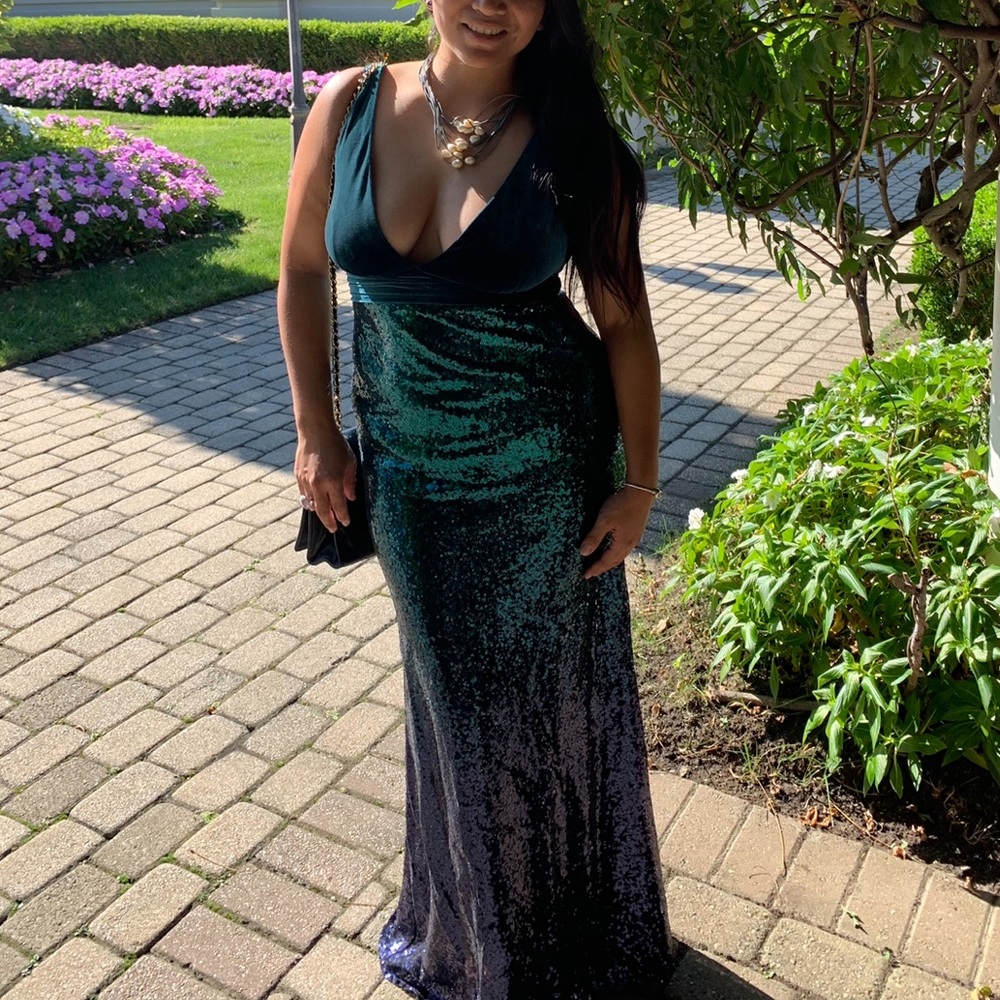 Double V-Neck Sequins Patchwork Mermaid Dress - image 3